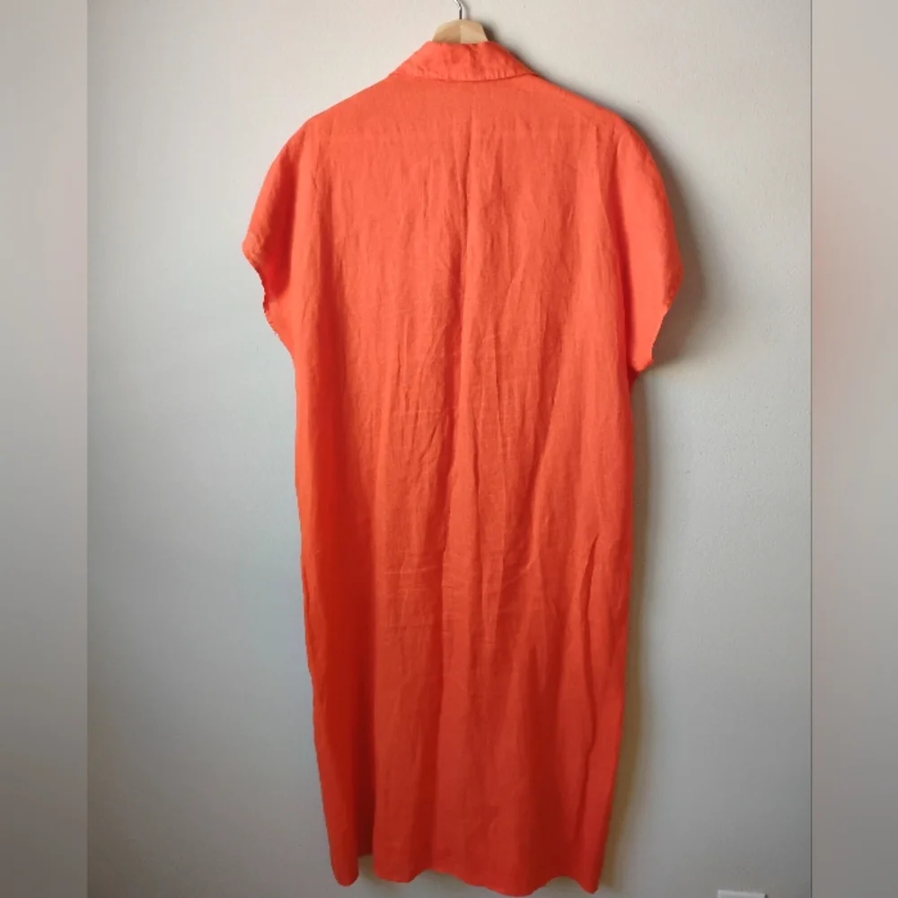 LUA Made in Italy Vibrant Orange 100% Linen Button Down Dress - Picture 7 of 15